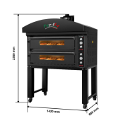 Four à pizza électrique 6 + 6 x Ø34 cm LARGE (16kW-380V) sur roulettes avec hotte d'extraction + moteur Série "PIZZA CHEF" PREMI