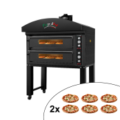 Four à pizza électrique 6 + 6 x Ø34 cm LARGE (16kW-380V) sur roulettes avec hotte d'extraction + moteur Série "PIZZA CHEF" PREMI