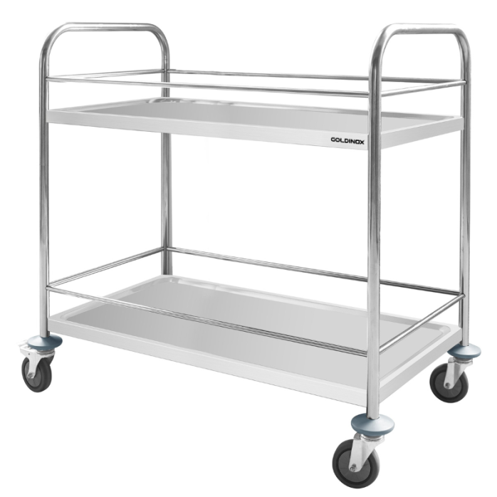 Chariot de service en inox 860x530 mm - 2 niveaux avec renfort PREMIUM - GOLDINOX