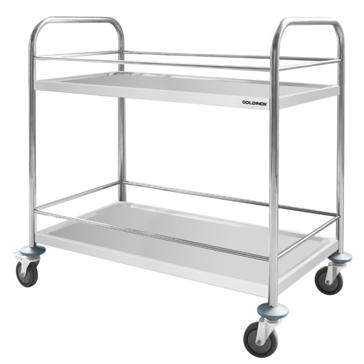 Chariot de service en inox 860x530 mm - 2 niveaux avec renfort PREMIUM - GOLDINOX