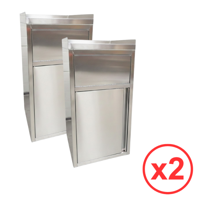 Lot de 2 poubelles snack en inox avec bac plastique (560x530x1230mm) PREMIUM - GOLDINOX