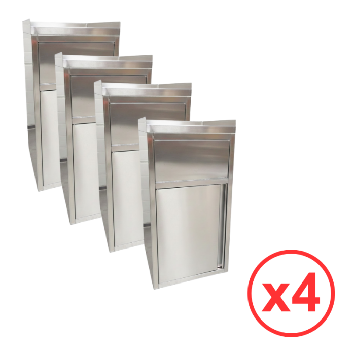 Lot de 4 poubelles snack en inox avec bac plastique (560x530x1230mm) PREMIUM - GOLDINOX
