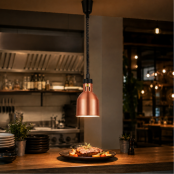 Lampe chauffante "CLOCHE" infrarouge suspendue en aluminium Or Rose (Hauteur réglable et ampoule blanche) PREMIUM - GOLDINOX
