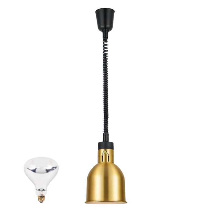Lampe chauffante "CLOCHE" infrarouge suspendue en aluminium Or (Hauteur réglable et ampoule blanche) PREMIUM - GOLDINOX
