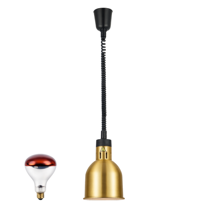 Lampe chauffante "CLOCHE" infrarouge suspendue en aluminium Or (Hauteur réglable et ampoule blanche) PREMIUM - GOLDINOX