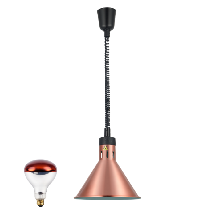 Lampe chauffante infrarouge "RÉTRO" suspendue réglable en hauteur Cuivre (Ampoule rouge) PREMIUM - GOLDINOX
