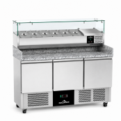Meuble à pizza réfrigéré 3 portes compact avec vitrine à ingrédients (6x GN1/4) PREMIUM - GOLDINOX