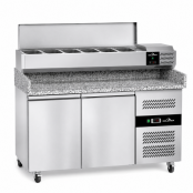 Meuble à pizza réfrigéré Tropicalisée 2 portes avec vitrine ingrédients (6x GN1/3) PREMIUM - GOLDINOX