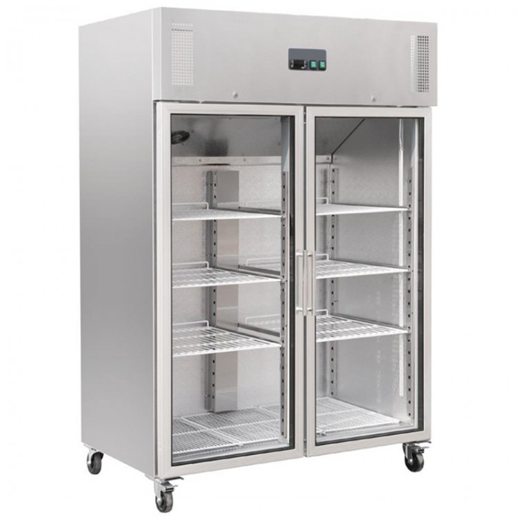 Réfrigérateur inox 1200 L / GN 2/1 / 2 portes vitrées