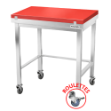 Table de découpe rouge avec renfort sur roulettes profondeur 500 mm