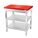 Table de découpe rouge avec 2 étagères inférieures profondeur 500 mm