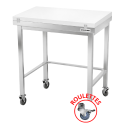 Table de découpe blanche avec renfort sur roulettes profondeur 600 mm