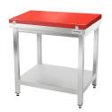 Tables de découpe rouge avec étagère inférieure profondeur 700 mm