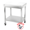 Tables de découpe blanche avec étagère inférieure sur roulettes profondeur 700 mm
