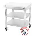 Table de découpe blanche avec 2 étagères inférieures sur roulettes profondeur 700 mm