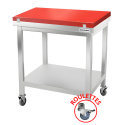 Tables de découpe rouge avec étagère inférieure sur roulettes profondeur 800 mm