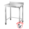 Tables de travail en inox hauteur Bar avec renfort et dosseret sur roulettes profondeur 600 mm