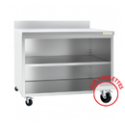 Meuble bas inox ouvert sur roulettes avec dosseret profondeur 600 mm