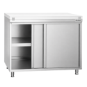 Meuble bas inox avec portes coulissantes et plaque de découpe blanche profondeur 800 mm